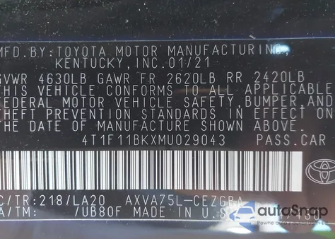 2021 Toyota Camry Xle Awd from USA, damaged, VIN 4T1F11BKXMU029043